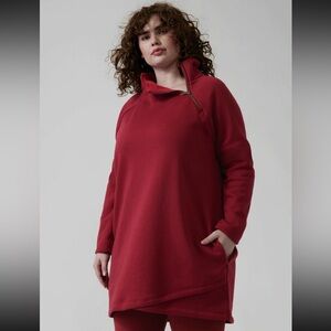 Athleta Cozy Karma Asym Sweatshirt Dress Women’s 3XL Athleisure Warm Zip Pocket
